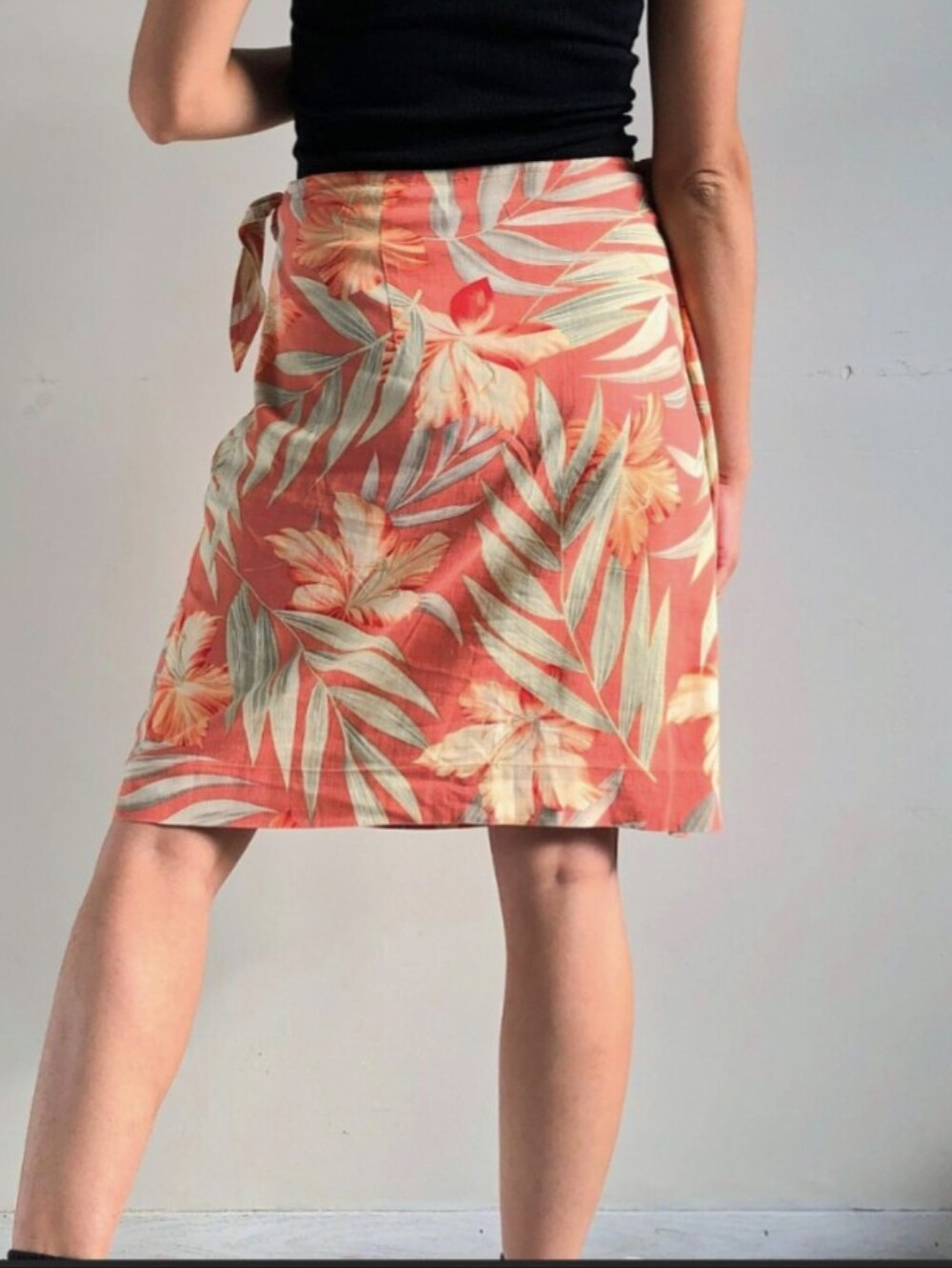 Tommy Bahama Vintage Silk Blend Terracotta Hawaiian Print Side Tie Wrap Skirt- L - Picture 5 of 12